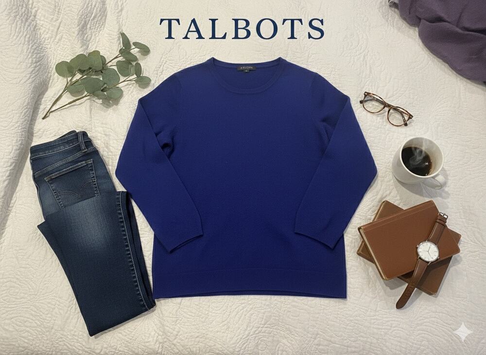 NWT Talbots Cobalt Blue Pure Cashmere Sweater Sz. L